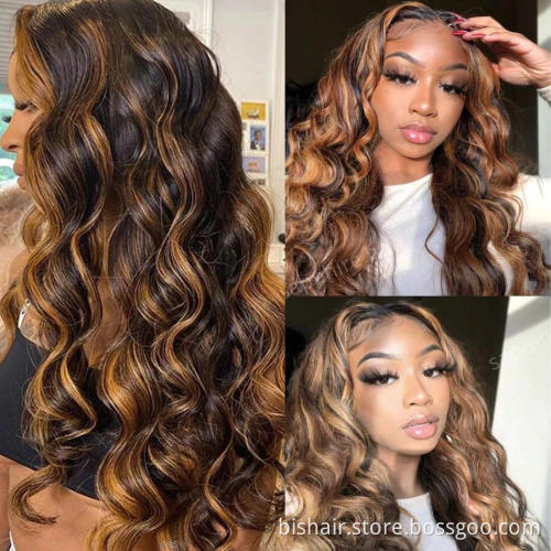 T-part lace front wig suitable for women Brazilian real hair gradient color brown body wavy front wig 18inch